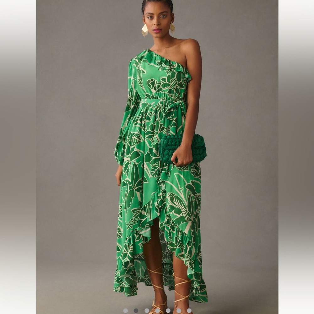 FARM Rio Green One-Shoulder Tropical Print Maxi Dress